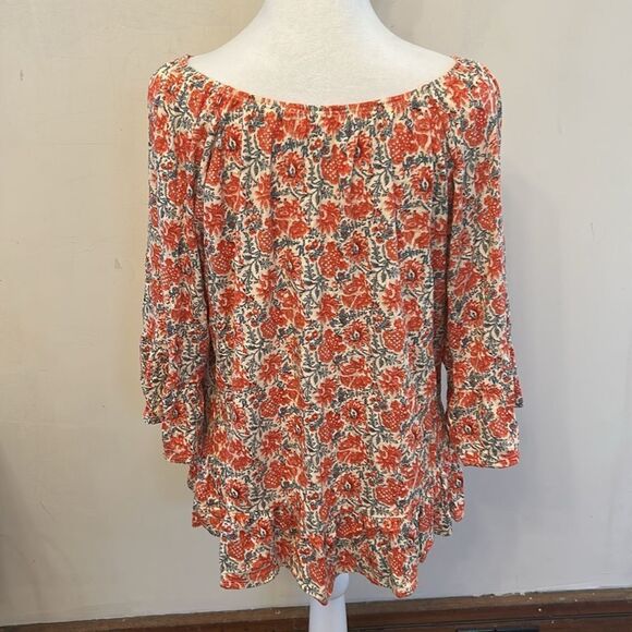 Style & Co vintage orange floral peplum blouse Size PXL - Picture 5 of 10